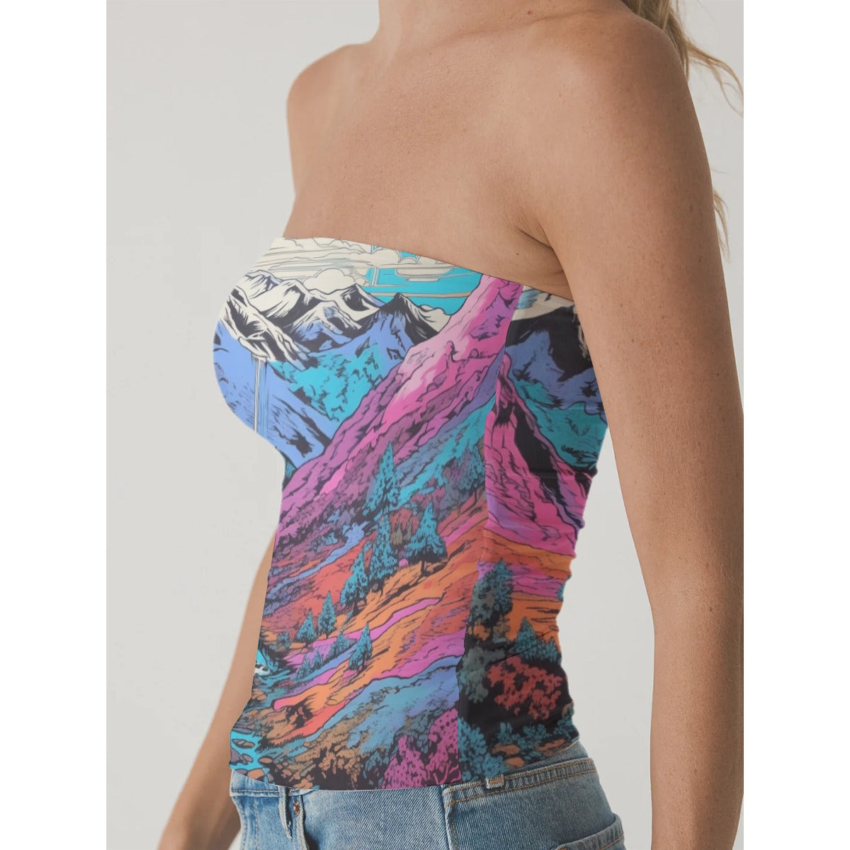 Strapless Mountain Scenery Crop Top image 1