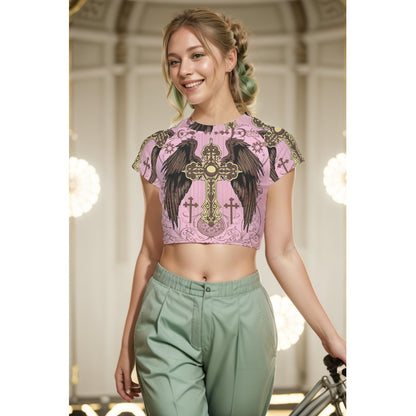 Pink Cross and Wings Crop Top image 0
