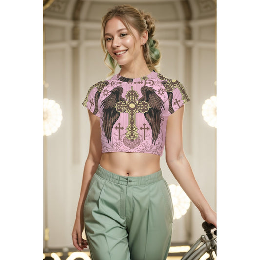 Pink Cross and Wings Crop Top image 0