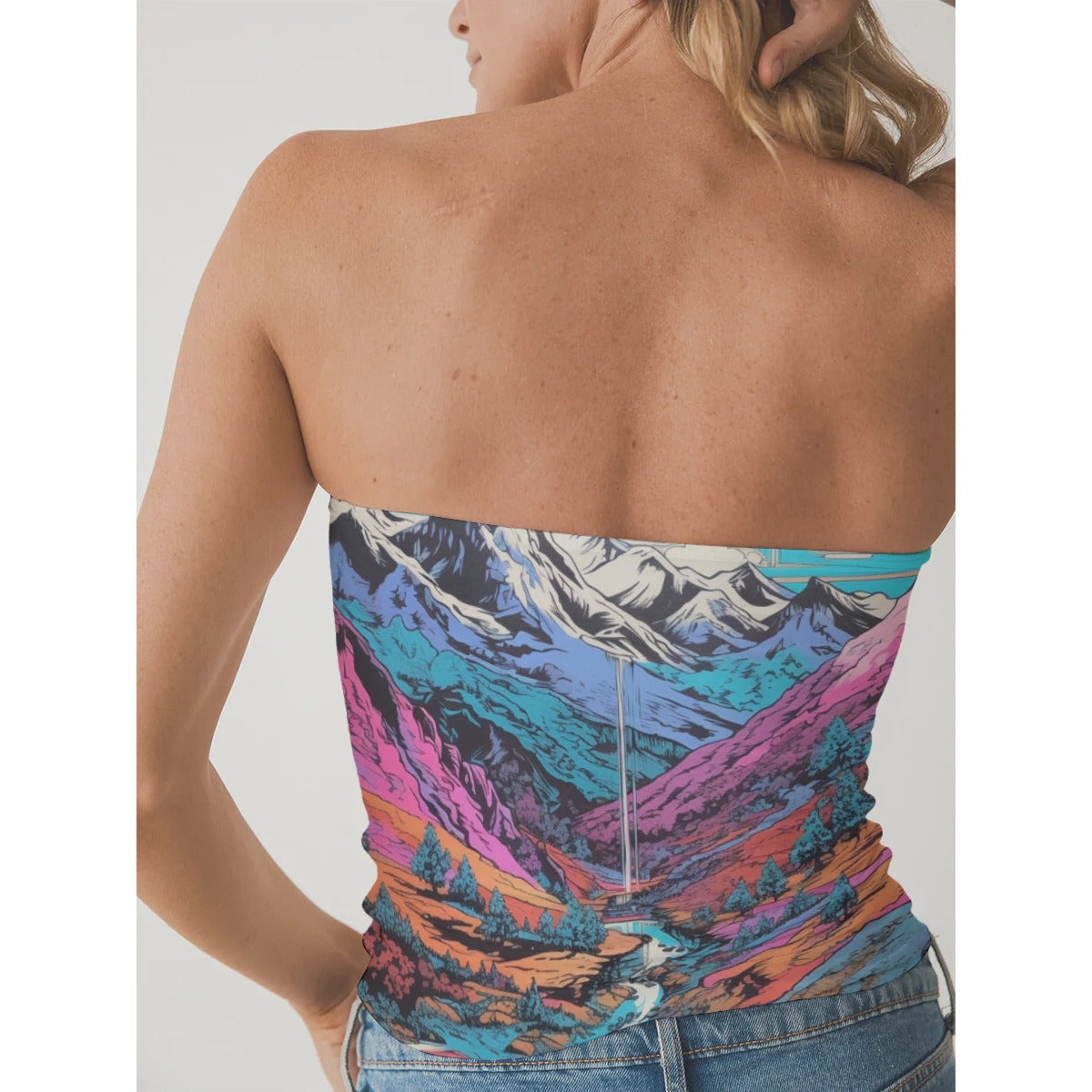 Strapless Mountain Scenery Crop Top image 2