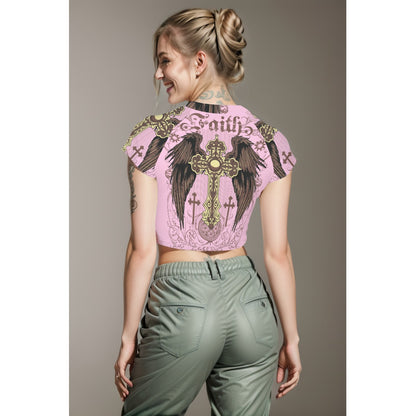 Pink Cross and Wings Crop Top image 1