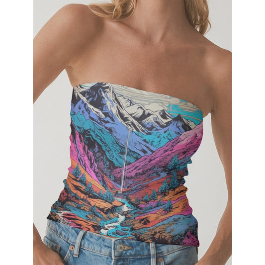 Strapless Mountain Scenery Crop Top image 0
